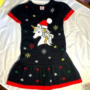 Christmas Unicorn Santa dress girls size XS 4-5 holiday snowflake sparkle